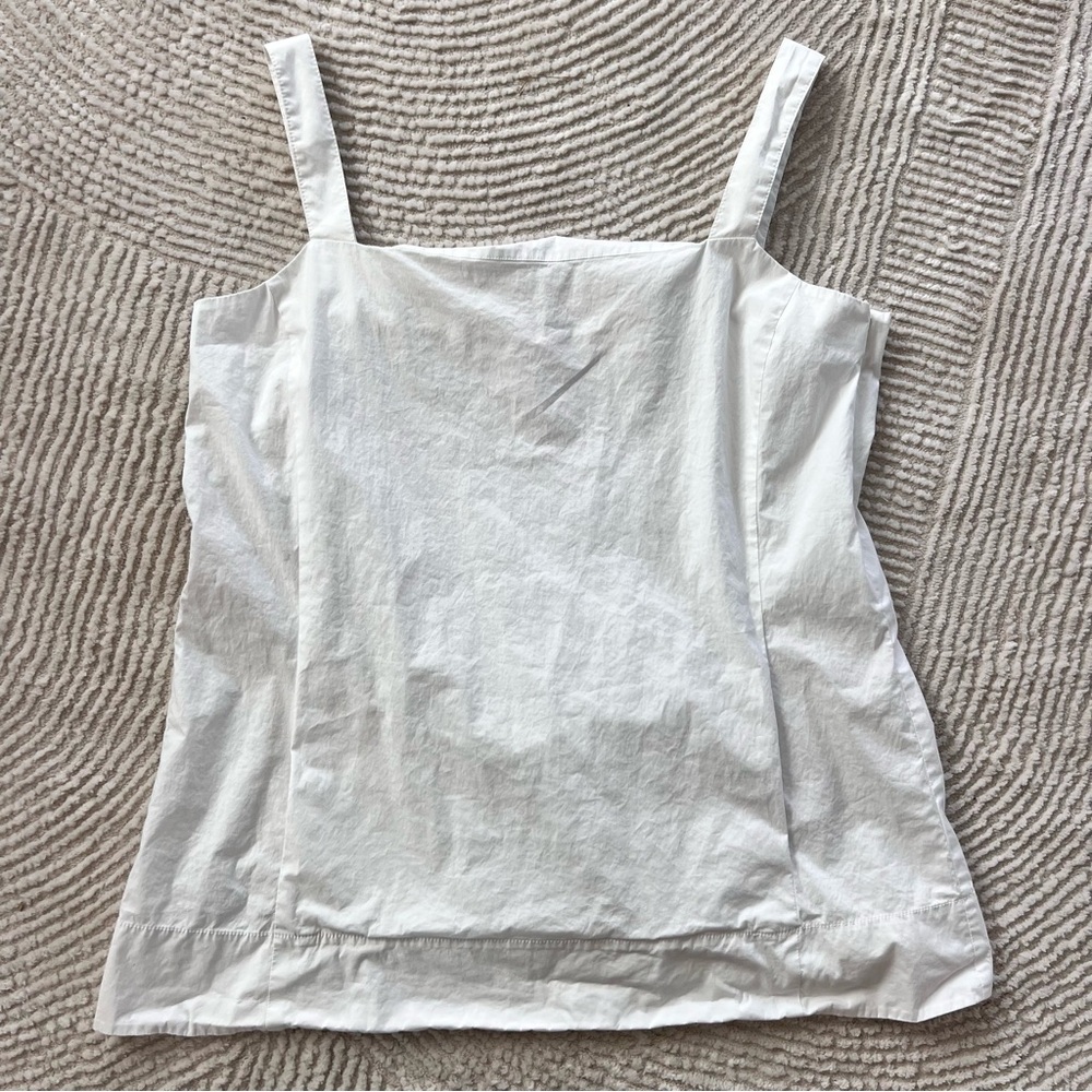 Eileen Fisher White Cotton Spandex Square Neck Tank Top with Pockets Women’s L